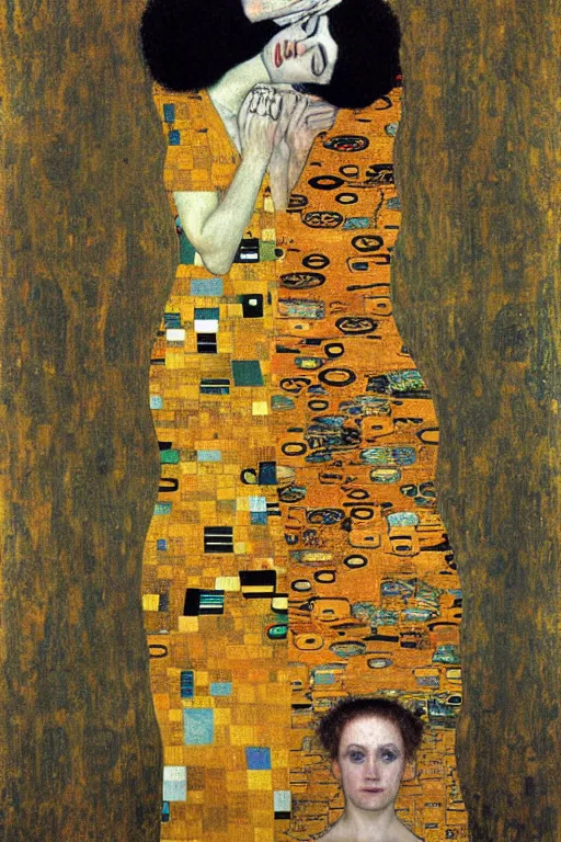 Prompt: portrait of anger and despair by Gustav Klimt