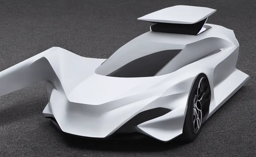 Image similar to an alabaster futuristic sports car