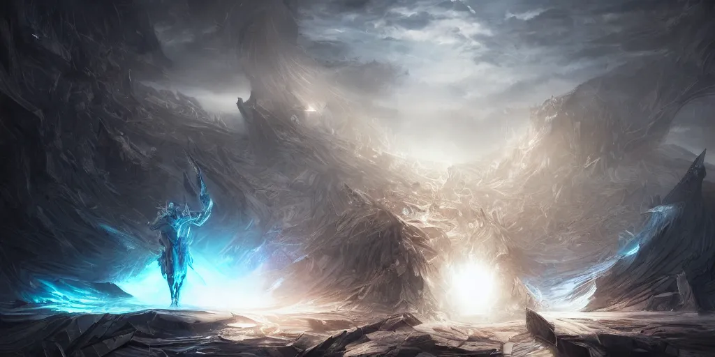 Image similar to ruler of chaos tearing down the barrier of light, concept art, digital illustration, trending on artstation, deviantart, artgerm, epic composition, masterpiece, highly detailed, advanced technique, ambient lighting, wlop, ross draws
