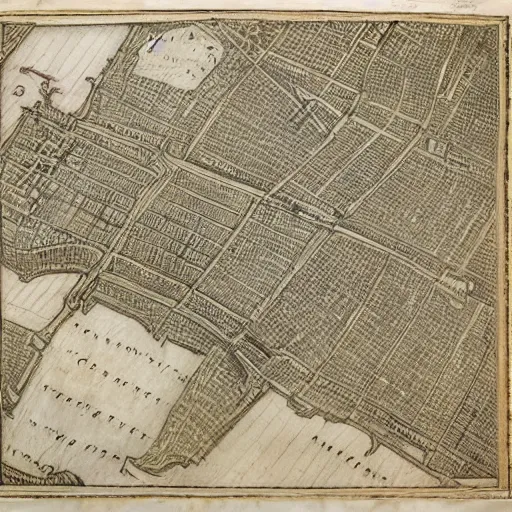 Image similar to 1 7 th century map of manhattan, ink on parchment