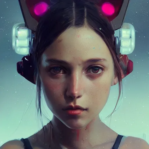 Prompt: portrait of a beautiful cute girl with robot ears falling into the third dimension by greg rutkowski, 4k, intricate details