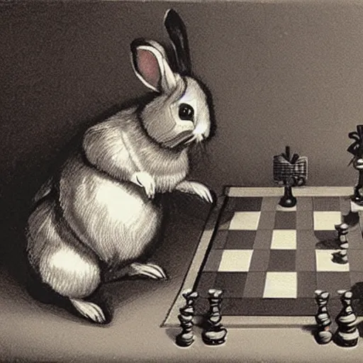 Image similar to the viewer playing chess against a rabbit