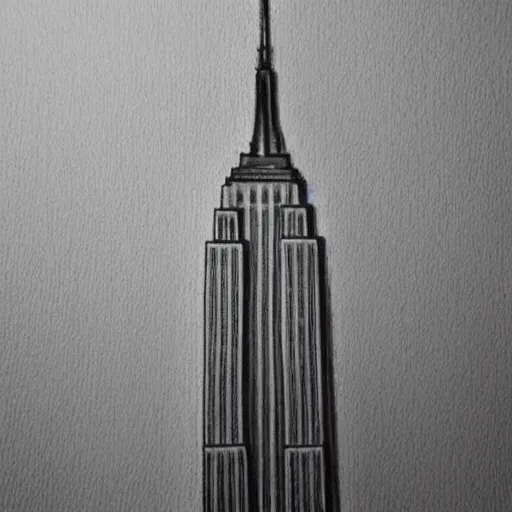 Image similar to pencil sketch of the empire state building, grey scale, detailed, intricate, visible pencil strokes, on paper background, 4 k