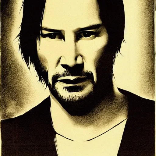 Prompt: keanu reeves in pulp fiction, etching, ultra realistic