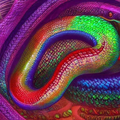 Prompt: the rainbow serpent, digital painting, amazing detail, art station, cgsociety