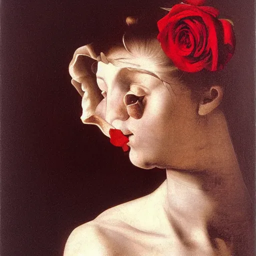 Image similar to red rose, caravaggio