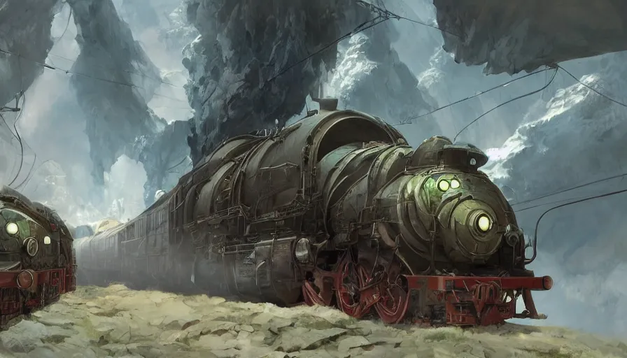 Image similar to craig mullins and ghibli digital illustration of a dragon train in deep ocean unreal engine, hyper realism, realistic shading, cinematic composition, realistic render, octane render, detailed textures, photorealistic, wide shot