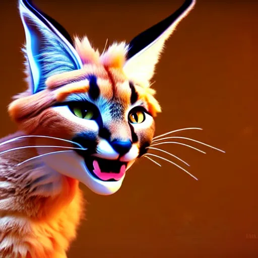 Image similar to cute fluffy caracal playing a guitar, fully detailed, high quality , 4k , octane render , soft light , masterpiece