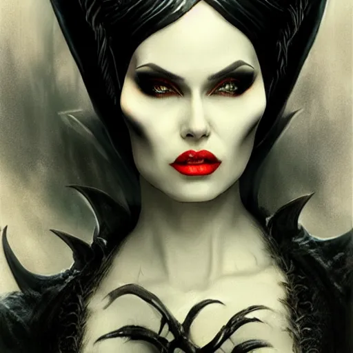 Image similar to kerli koiv as maleficent, darkwave, darksynth, concept headshot art, sharp, digital matte painting, art by luis royo, greg rutkowski, wlop, dramatic lighting, trending on artstation