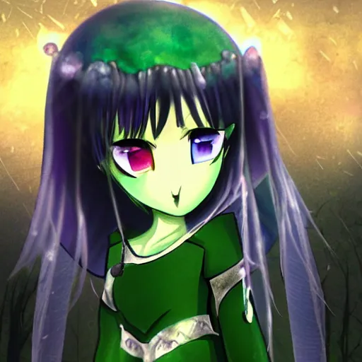 Image similar to focus face portrait of beautiful darkness 3 d anime gir as knight dark forest background snowing bokeh inspired by masami kurumada digital painting