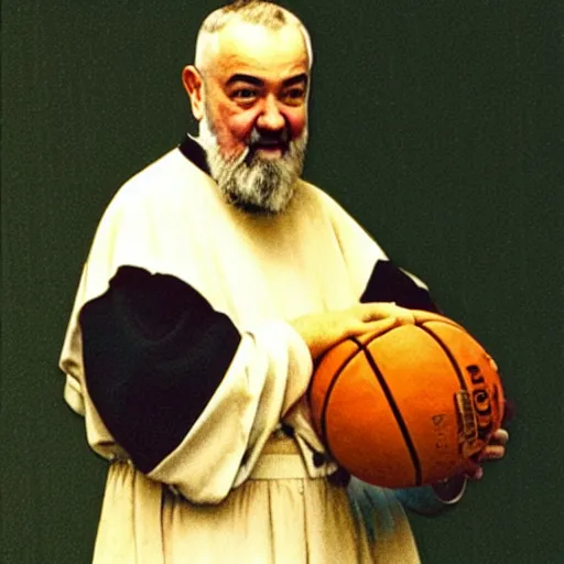 Prompt: padre pio holding basketball