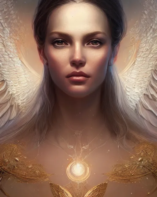 Image similar to close up portrait of a beautiful cosmic angel, fantasy, intricate, elegant, highly detailed, digital painting, artstation, concept art, smooth, sharp focus, illustration, by artgerm and greg rutkowski