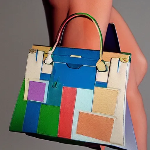 Prompt: designer handbag in the shape of an artist's palette