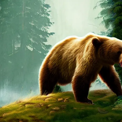 Prompt: bears killing human with knife, concept art, ultra realistic, digital art, rich deep colors, smooth shadows, high resolution, cinematic