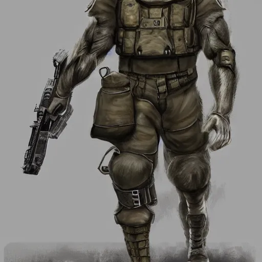 Image similar to a humanoid german shepherd beast - man in military style, he's wearing shoes, artstation, concept art, smooth, sharp foccus ilustration, artstation