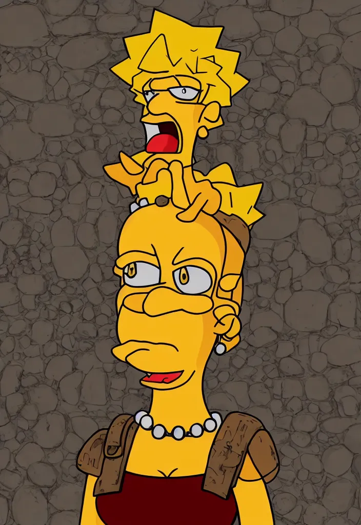 Prompt: Lisa Simpson Fury Road portrait, Borderlands screenshot 4k render