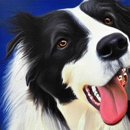 Prompt: classical portrait of anthropomorphic border collie, high detail, oil painting