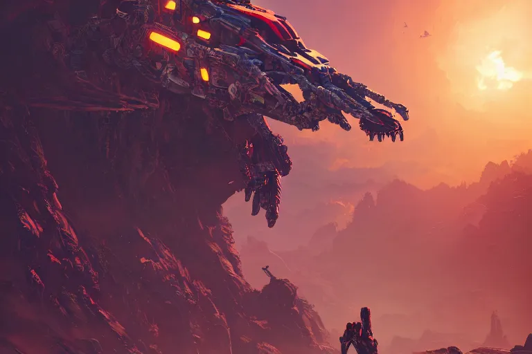 Image similar to slitherfang machine mecanical creature robot of horizon forbidden west horizon zero dawn radiating a glowing aura global illumination ray tracing hdr fanart arstation by ian pesty and alena aenami artworks in 4 k