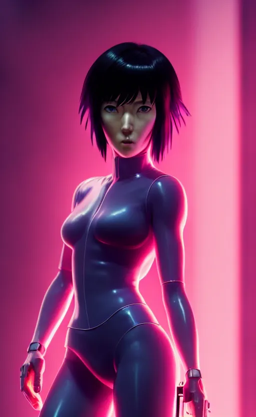 Image similar to a film still portrait of a motoko kusanagi ghost in the shell, finely detailed features : : gits sac twenty forty five netflix : : by ilya kuvshinov, rossdraws, artgerm, sola digital arts, octane render, production ig, volumetric lighting, anti aliasing, raytracing : :