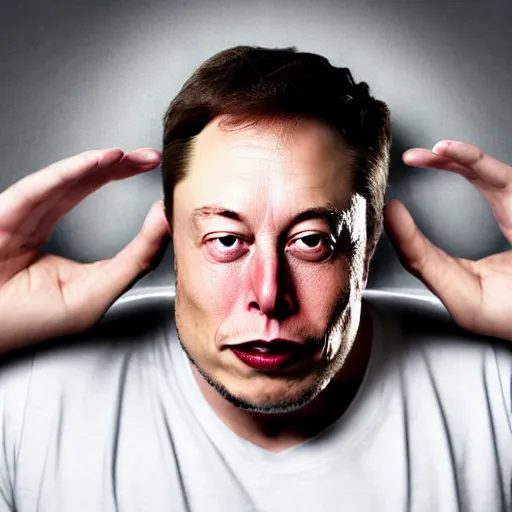 Image similar to a man covering his ears with his hands because of a loud noise, who is elon musk