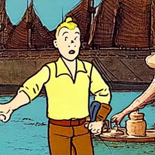 Prompt: tintin in bangladesh, strampunk style