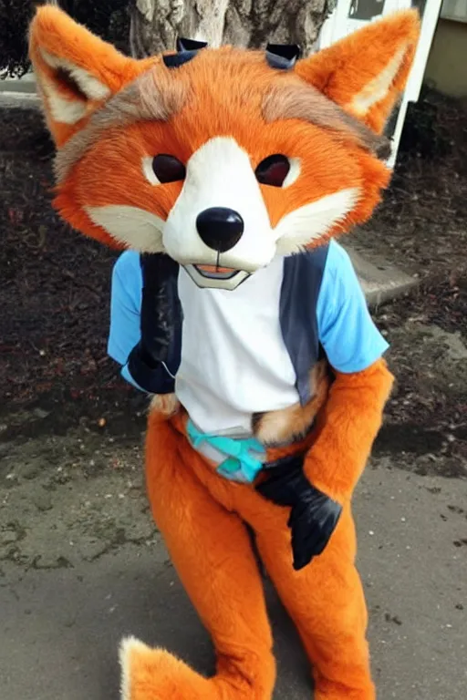 Image similar to an anthropomorphic fox, fursuit!!!!, cosplay