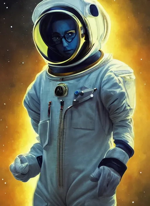 Prompt: ali g astronaut jumpsuit, no helmet, the expanse, sci fi, futuristic, detailed illustration, digital art, trending on artstation, soft ambient lighting, volumetric lighting, rim lighting, yoshitaka amano, alphonse mucha, arney freytag, maxfield parrish, new art nouveau