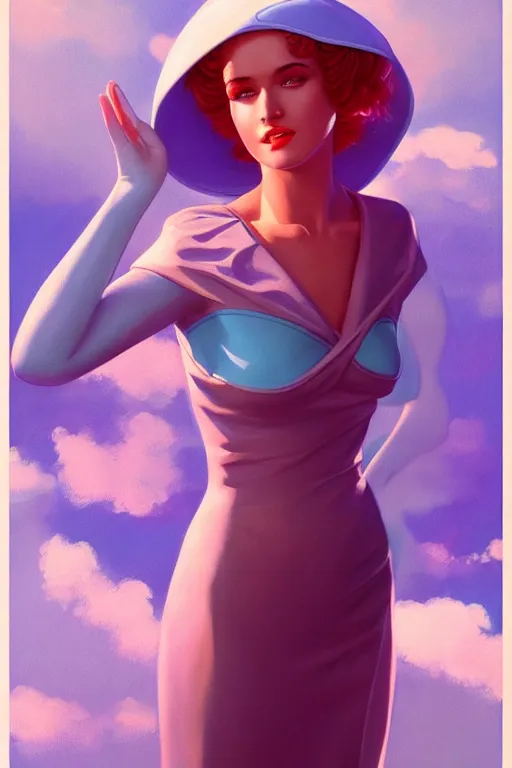 Prompt: 🧕🏽☁, 8 0 s art deco, artstation, moebius + artgerm, hd,