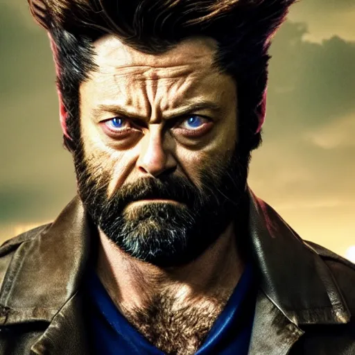 Image similar to portrait of x - men's wolverine played by nick offerman, photorealistic logan marvel movie still, detailed 8 k, poster style, high resolution