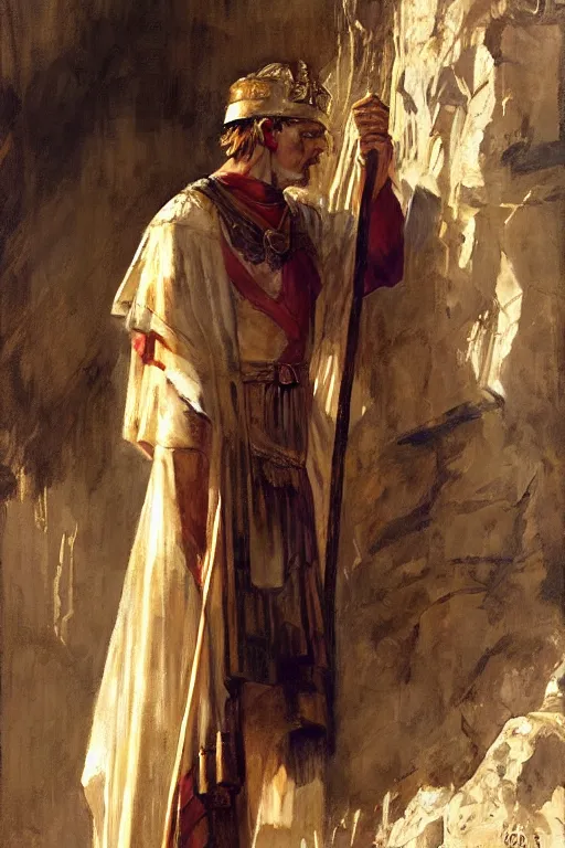 Image similar to ancient roman steve buscemi ascending wearing the civic crown, art by anders zorn, wonderful masterpiece by greg rutkowski, beautiful cinematic light, american romanticism by greg manchess, jessica rossier