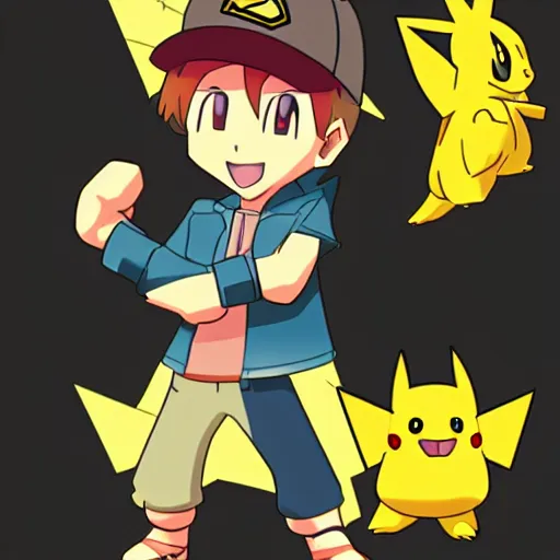 Image similar to vector art of pokemon trainer gold with his favourite pokemon