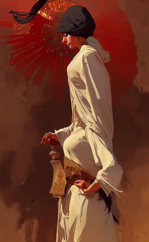 Image similar to a personification of the country morocco, highly detailed, digital painting, artstation, concept art, sharp focus, illustration, art by greg rutkowski and alphonse mucha