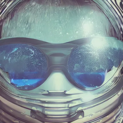 Prompt: thom yorke singer songwriter in a spacesuit, visor filling up with water, a hologram by mikolas ales, unsplash, video art, anamorphic lens flare, 8 k 3 d, datamosh, beautiful blue eyes, eyes reflecting into eyes reflecting into infinity, eyes reflecting into eyes reflecting into infinity