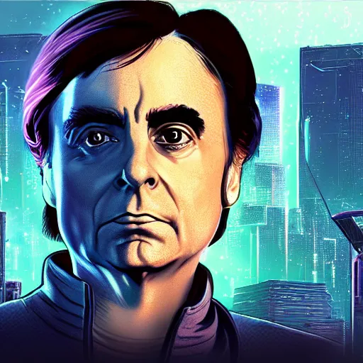 Image similar to carl sagan portrait in cyberpunk 2 0 7 7 3 8 4 0 x 2 1 6 0 simulation hypothesis