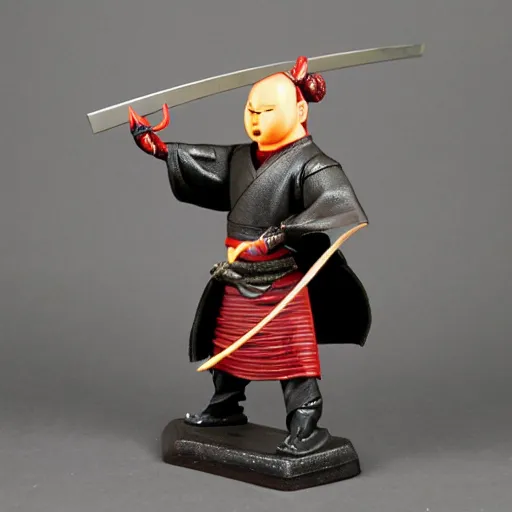 Image similar to handless horsman with katana slicing a head, japanese style, traditional, leather