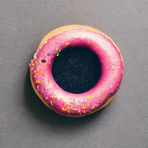 Image similar to Perfectly circular donut!!!!! in the style and shape of a blackberry!!!!!!, blended colors!!!!!, trending on artstation, 4k, 8k, professional photography, overhead shot, 35mm lens