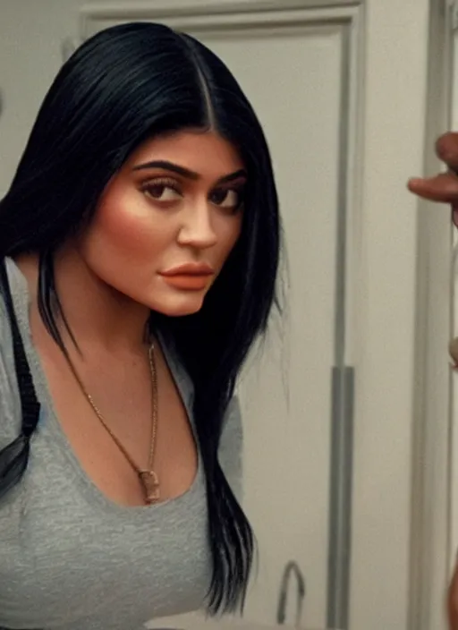 Prompt: film still of kylie Jenner as ice cube in Friday.