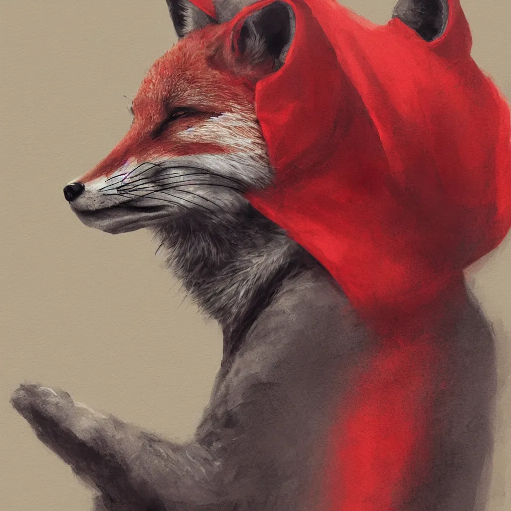 Image similar to a red fox in a hoodie typing on a keyboard, dark tones, concept art, stroke painting, highly detailed