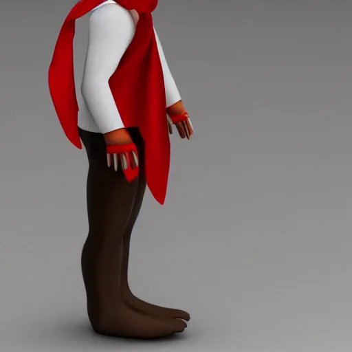 Prompt: a humanoid friendly badger walking on white background towards the camera, he‘s wearing a red neckerchief, digital render