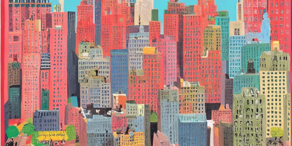 Image similar to new york city by wes anderson, david hockney