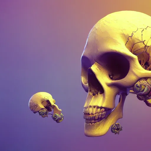 Image similar to a human Skull mutating into flowers, tentacles, unnatural shapes, jellyfish tentacles reaching out, coherent human Skull, insect, chaotic octane render, 3d digital art by beeple, unreal engine 5, award winning,