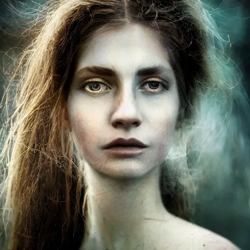 Image similar to portrait of a ghostly haunting female, depth of field, zeiss lens, detailed, symmetrical, centered, fashion photoshoot, by annie leibovitz and steve mccurry, david lazar, jimmy nelsson, breathtaking, 8 k resolution, extremely detailed, beautiful, establishing shot, artistic, hyperrealistic, beautiful face, octane render