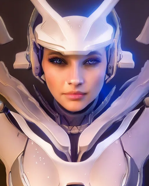 Image similar to perfect aidra fox, warframe armor, beautiful, dreamy, pretty face, blue eyes, portrait, bright light, scifi, utopian architecture in the background, laboratory, ultra realistic, intricate, glow, cinematic, extreme details, focused, masterpiece, art by seunghee lee, blair armitage