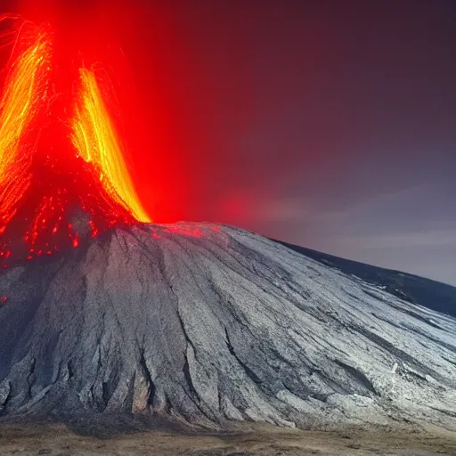 Image similar to erupting volcano surrounded by a sea of red glowing in the night