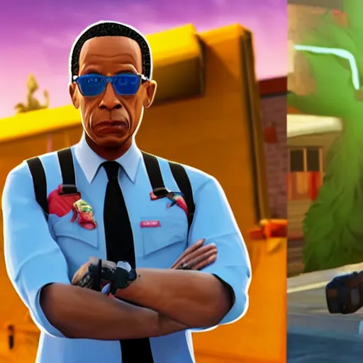 Image similar to Gus Fring in fortnite, unimpressed