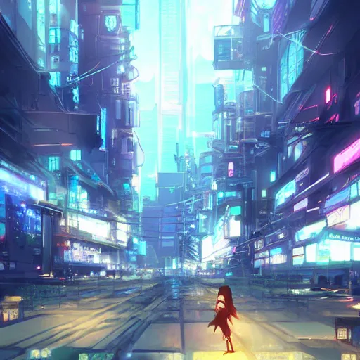 Prompt: A cyberpunk city by Makoto Shinkai