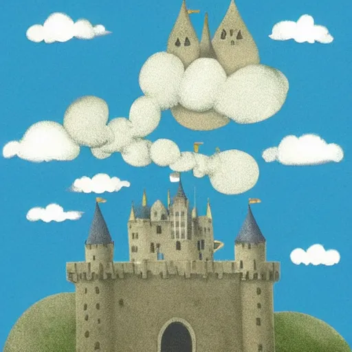 Image similar to A beautiful digital art of a castle in the clouds. graphic design by Maurice Sendak delicate