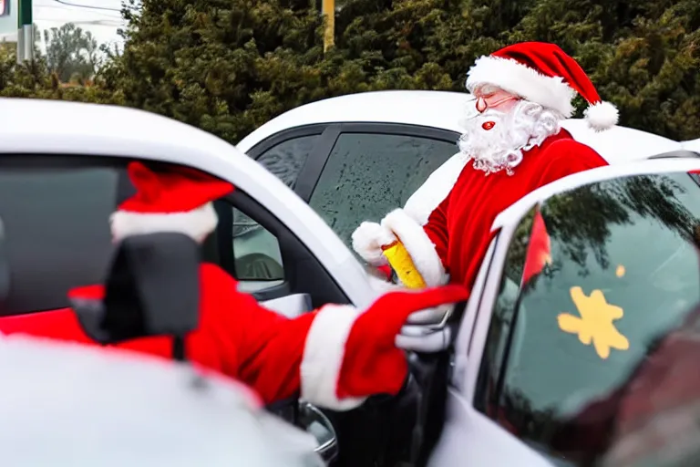 Image similar to santa claus working in a mcdonald's drive-thru