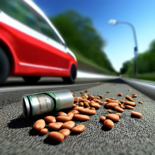Image similar to a can of beans on the highway, realistic, hyper realism, 4k,