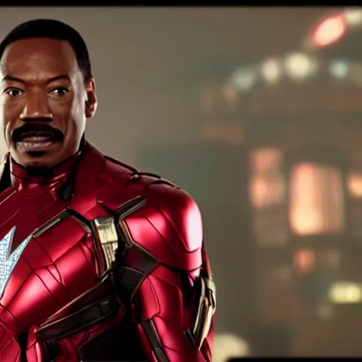 Image similar to a still of eddie murphy as an avenger, marvel superhero, cinematic lighting